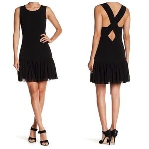 Sandro Replay black pleated hem cross back mini dress medium